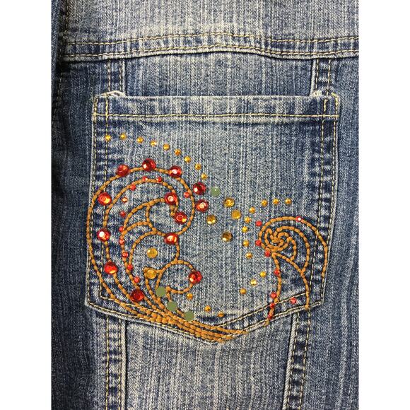 Neeso Denim Jean Jacket Womens 1X‎ Lightweight Cropped Embellished Embroidered - Picture 5 of 9
